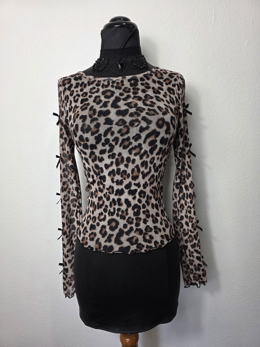 Leopard Print Gyaru Mesh Long Sleeve